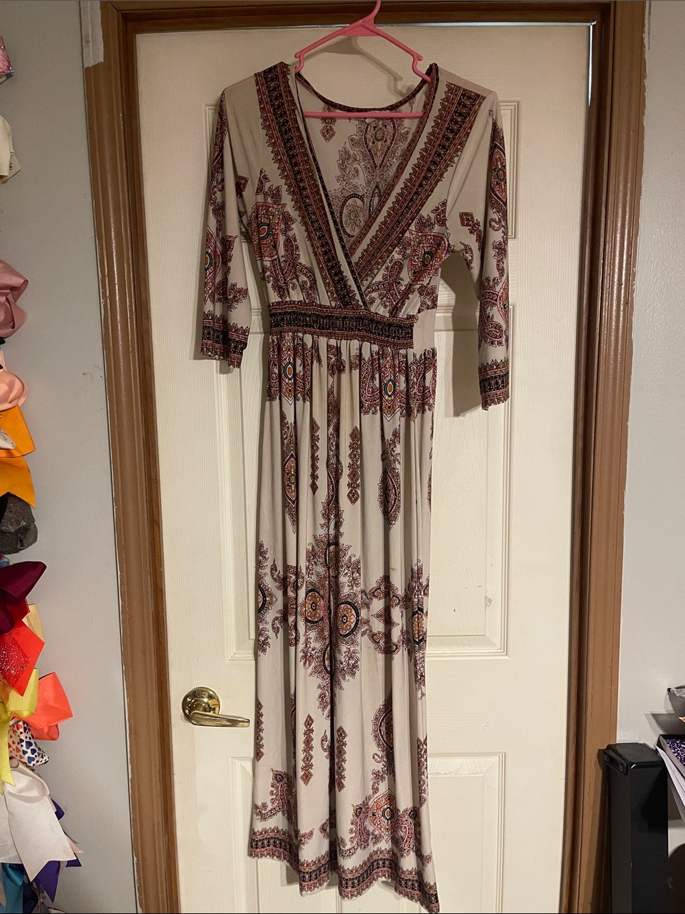 Boho Paisley Cream Maxi Dress with Wrap Bodice
